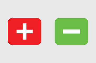 Green minus and red plus minus icon outline vector illustration design on grey background. Buttons. Simple color vector illustration. Eps file 46.