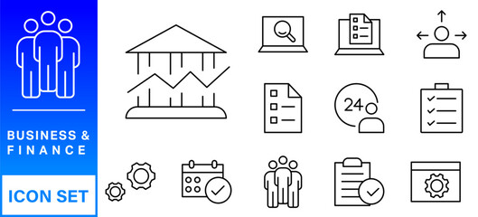 Business and Finance web icons in line style. Money, bank, contact, infographic. Icon collection. Vector illustration