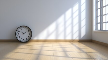 Vintage Clock Leaning Against the Floor in a Sunlit Room With Shadow Patterns Caused by Window Bars and Minimalistic Decor Style