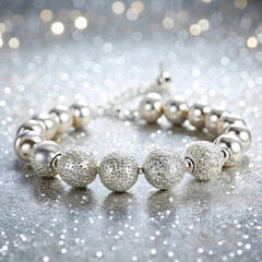 A bracelet and earrings with silver glittering details, reflecting