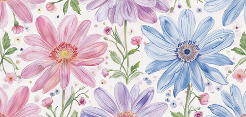  Pink and purple daisies in a soft watercolor floral design