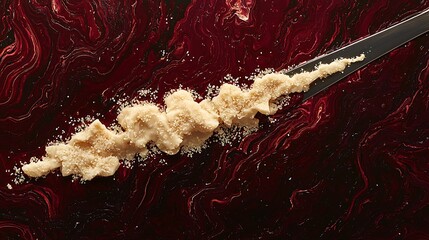 Elegant Display of Parmesan Cheese Flakes Posed on a Polished Knife Above a Richly Colored Background for Culinary Inspirations and Gourmet Presentations