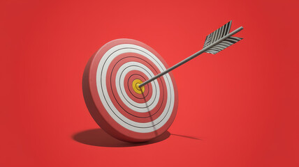 A close-up of a dart hitting the center of a vibrant red target, symbolizing precision and achievement.