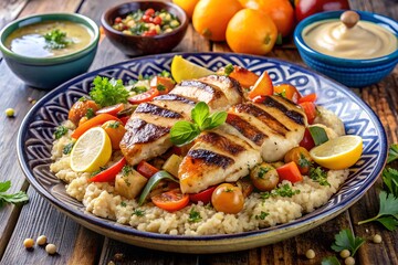 Close-up of sliced roasted medium rare barbecue steak with rosemary, roasted garlic and cutlery on rustic iron grill with vegetables