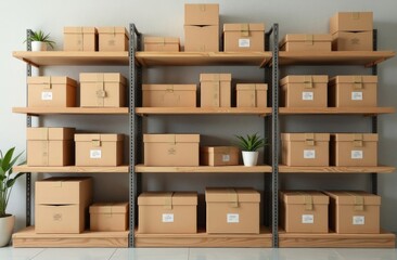 Female small business owner using mobile app on smartphone checking parcel box. Warehouse worker, seller holding phone scanning retail dropshipping package postal parcel bar code on cell technology.