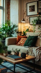 Obraz premium Cozy Modern Apartment Living Room with Plants
