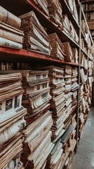 Fototapeta premium Old Newspapers in a Vintage Archive Room