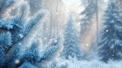 A serene winter forest, blanketed in snow, glows with ethereal light&mdash;a perfect holiday wonderland.