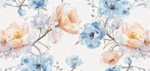  Watercolor roses and blue flowers in an elegant floral design