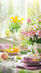 Elegant Springtime Dining Table with Floral Decor