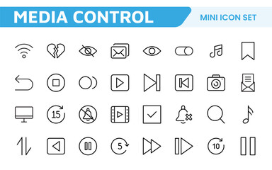 Media Control Icon Set. Sleek and intuitive audio and video playback icons are perfect for enhancing user interfaces in media apps, streaming services, and entertainment platforms.