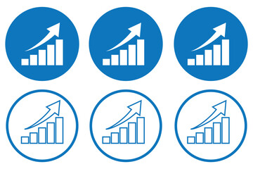 Statistics icon set on black square. Increase bar graph concept