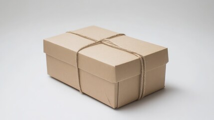 Fototapeta premium Recycled paper box tied with biodegradable twine, showing minimal design for eco-conscious packaging.