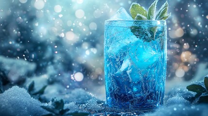 Refreshing Blue Cocktail in a Winter Wonderland