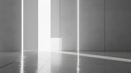 Monolithic white wall with one small, illuminated panel, capturing futuristic minimalism and empty space.