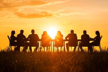 Business Meeting at Sunset on a Farm