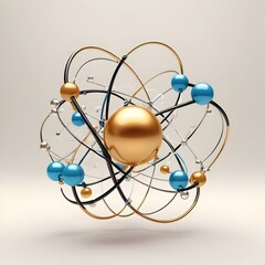 A centered atom icon with orbiting electrons, set against a transparent or cream background. Clean, rounded lines emphasize scientific exploration and simplicity