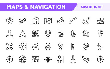 Maps Icon Set. Versatile and visually appealing icons for navigation, location services, and travel apps, designed to enhance user experience and make exploring the world more intuitive and enjoyable.