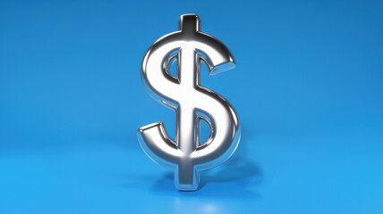 Obraz premium A shiny metallic dollar sign on a vibrant blue background, symbolizing wealth and finance.