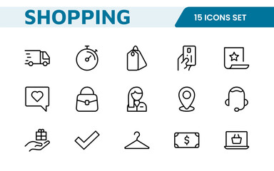 Shopping Icon Set. Vibrant and engaging icons for enhancing e-commerce platforms, perfect for product listings, cart management, and checkout processes to elevate the online shopping experience.