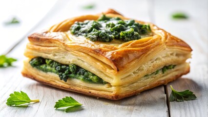 Spinach Puff Pastry on White Background