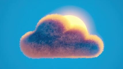 A vibrant illustration of a fluffy cloud partially obscuring a warm sun, set against a bright blue...