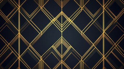 A bold, art deco-inspired seamless wallpaper pattern with gold geometric lines on a deep navy background, offering a luxurious and glamorous style for any space