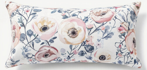 Floral pillow with soft pastel roses and a light background