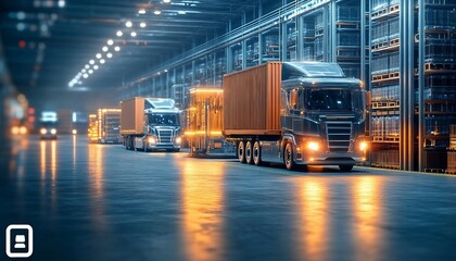 Fototapeta premium AI-Optimized Autonomous Logistics Hub, futuristic logistics hub where autonomous robots and drones manage inventory, transport goods, and even perform quality checks. 