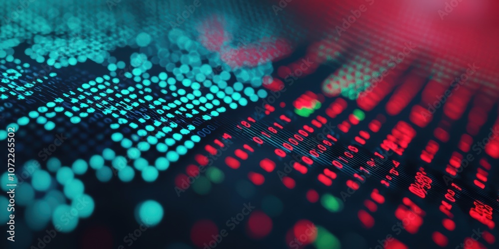 Poster digital display shows stock market performance with color-coded financial data