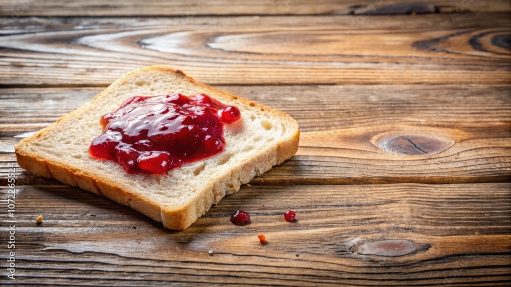 Aufkleber a slice of bread with red jam on top, set on a rustic wooden surface. the jam spreads out over the b