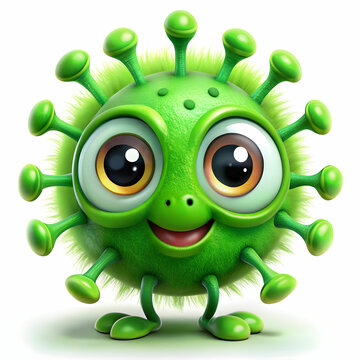 recommend clip art: A cute green germ character with large expressive eyes,