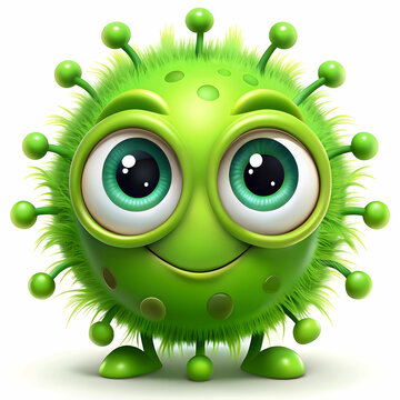 recommend clip art: A cute green germ character with large expressive eyes,