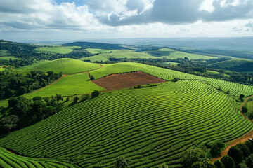 Fototapeta premium Aerial view of lush green agricultural fields 