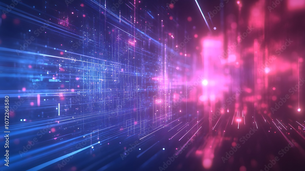 Canvas Prints futuristic wavy light grid with glowing purple and gold lines representing a digital data flow in a 