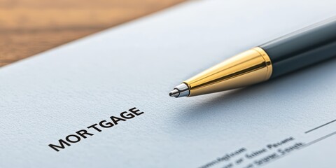 A pen sits on a mortgage document representing the home loan agreement process