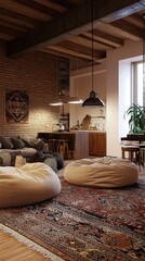 Cozy Apartment with Comfy Rug and Bean Bags