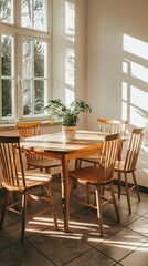 Simple Wooden Dining Set with Chairs in Bright Room