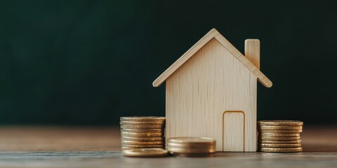 How a wooden house model and coin stacks represent investment growth in real estate