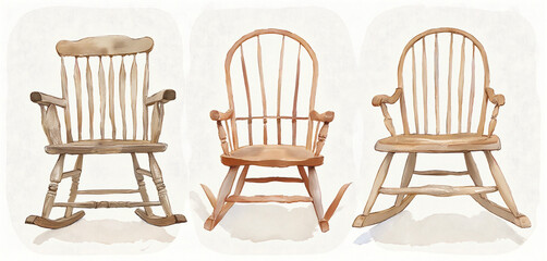 Set of vintage wooden rocking chairs in a minimalist style