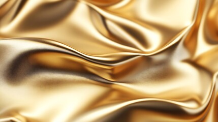 Fototapeta premium A close-up of luxurious golden fabric, showcasing its smooth, shiny texture and elegant draping.