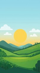 Fototapeta premium Soft Sunlit Minimalist Landscape Illustration