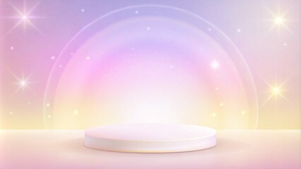 3D soft pink circle podium display on fantasy sky pastel color background. Ideal for showcasing...