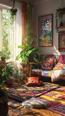 Cozy Bohemian Apartment with Vibrant Textiles