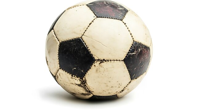 A worn soccer ball featuring a classic black and white hexagonal pattern, used for playing the sport.