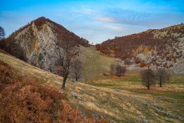 Fototapeta premium sunset autumn landscape in Mehedinti Mountains, Romania, Europe 