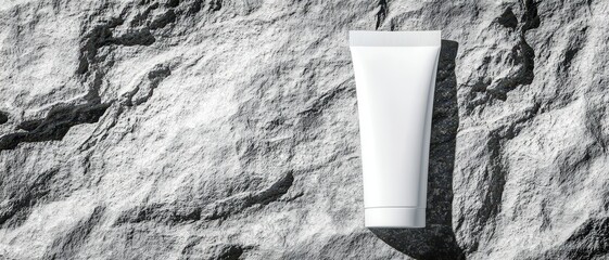 A minimalist white tube of cream rests on a textured, gray surface, suggesting skincare or beauty products in a modern aesthetic.