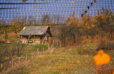Solar panels on the hill in countryside