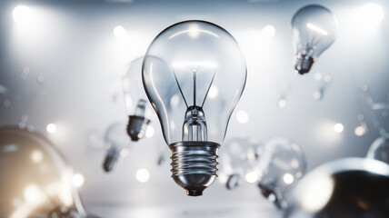 A mesmerizing arrangement of floating light bulbs, capturing the essence of creativity and inspiration in a luminous atmosphere.