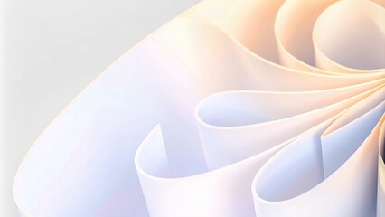Obraz premium A curved, smooth surface with a gradient of pastel rainbow colors on a white background. Flowing abstract pattern of pastel shapes. Smooth texture. Modern pink papercut background concept design